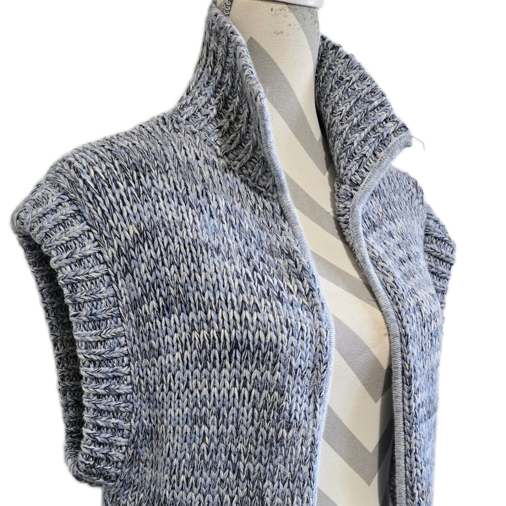 L'AGENCE Blue Marled Chunky Knit Sleeveless Cardigan Open Front Duster Medium - Picture 3 of 14